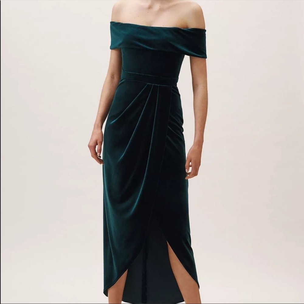 BHLDN Anthropologie Emerald Green Velvet Formal Dress